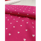 Percale de Coton - Coeurs blanc / fond fuchsia - x10cm