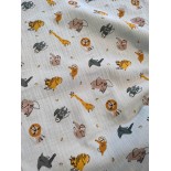 Double gaze coton - Zoo bleu - x10cm