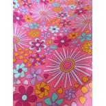 Tissu enduit fin - Flowers Pink - x10cm