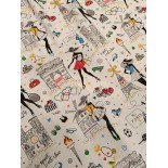 Tissu cretonne - Parisienne JO 2024 - x10cm