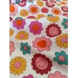 Tissu cretonne - Marguerites smiles - x10cm