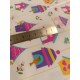 Tissu cretonne - Maisonnettes oiseaux fond blanc - x10cm