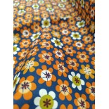 Tissu cretonne - Mini marguerites oranges - x10cm