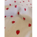 Double gaze coton - Fraise - x10cm