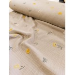 Double gaze coton -Gaze broderie anglaise col taupe - x10cm