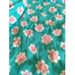 Double gaze coton - fleur vintage DOMO - vert turquoise - x10cm