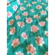 Double gaze coton - fleur vintage DOMO - vert turquoise - x10cm